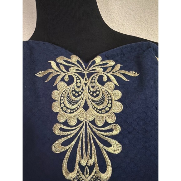 Lilly Pulitzer Navy Blue Strapless Gold Embroidered Cocktail Dress Size 6 - Picture 3 of 10